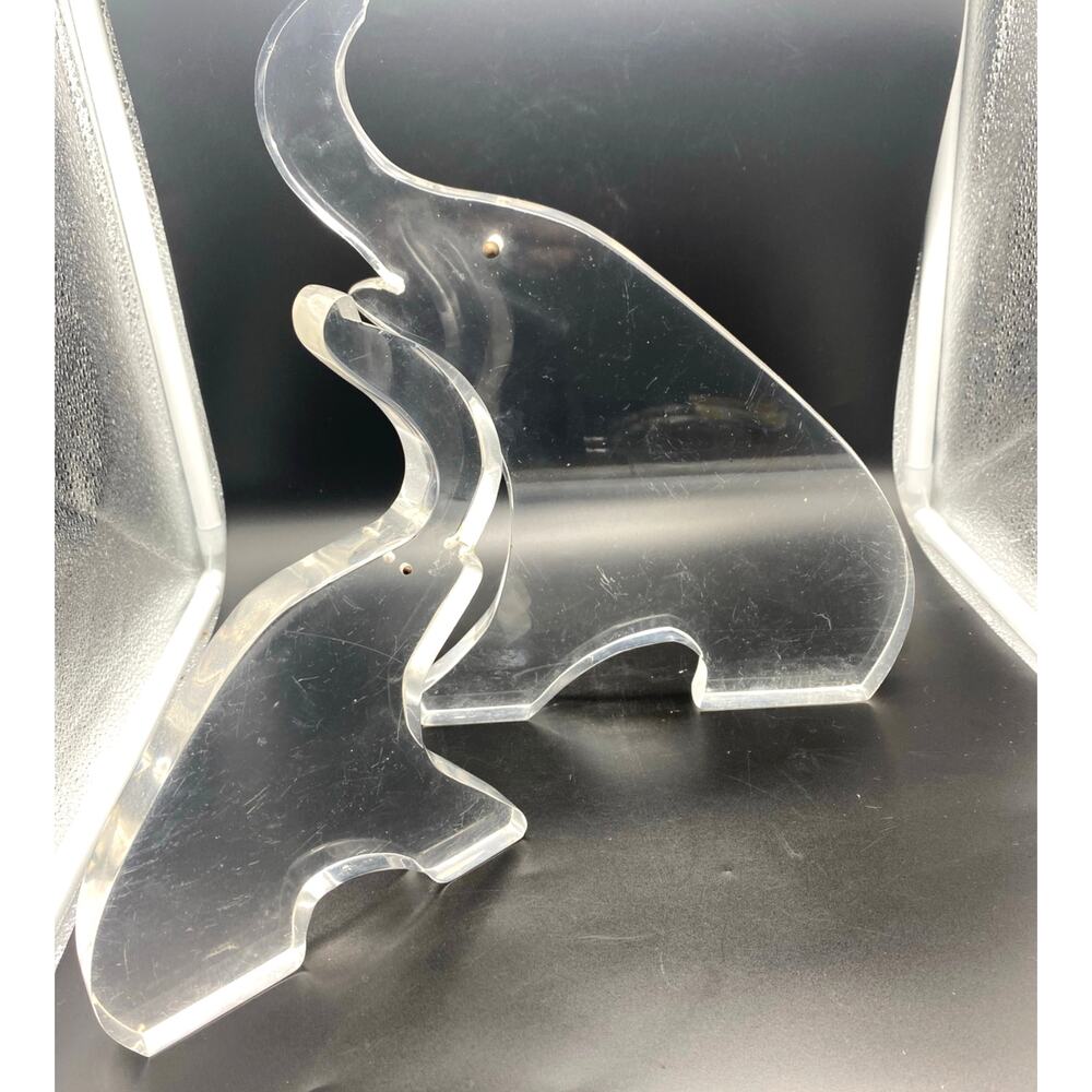 Vintage Two Lucite Elephants Minimalism Unsigned 12 inch and 9-inch Brass‎ eyes